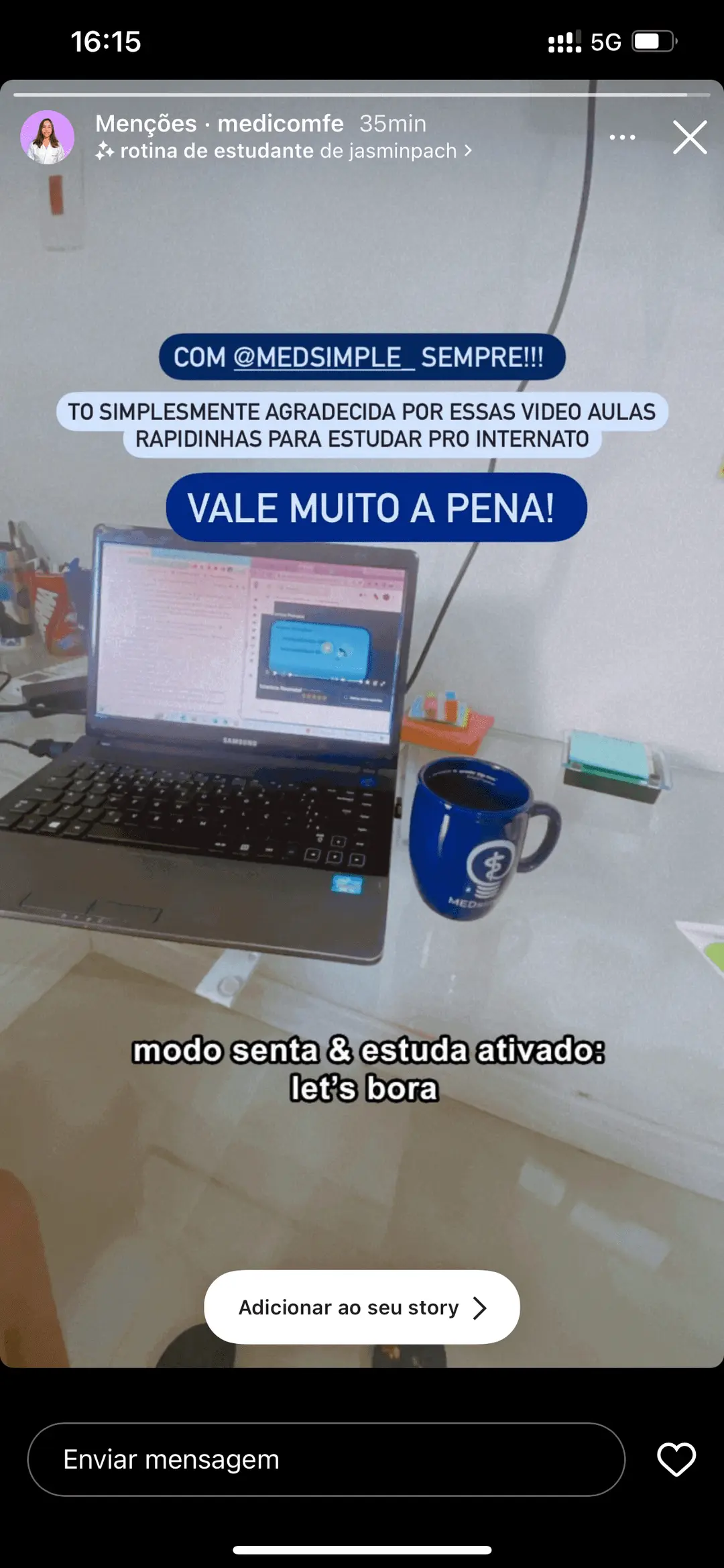 Agradecimento pelas videoaulas da MEDsimple para estudar para o internato